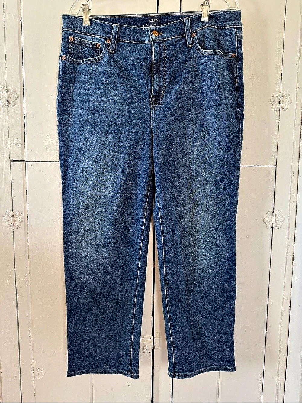 J.Crew Stovepipe Straight Leg Blue Waist 32P Like New